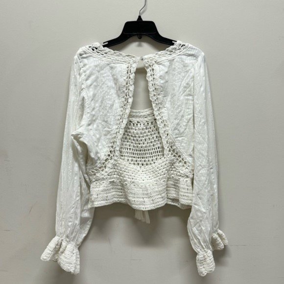 Free People Megan Long Sleeve Ivory Crochet Top - Picture 3 of 6